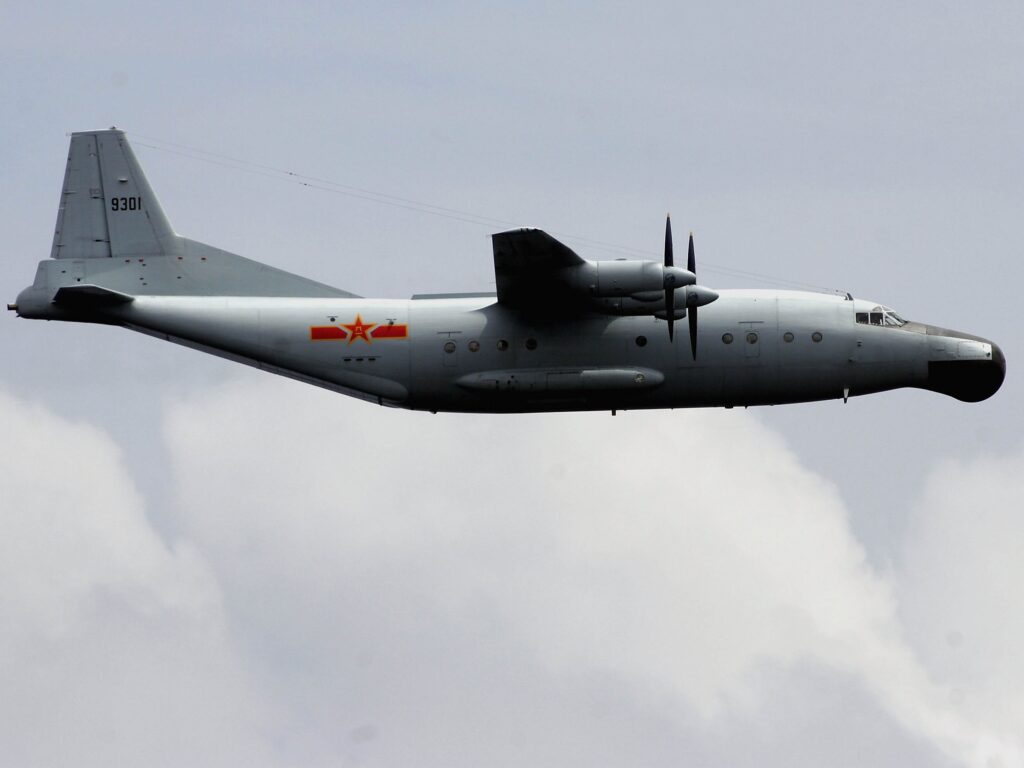AUGUST 23: (CHINA OUT) A Chinese surveillance plane takes part in an offshore blockade exercise during the third phase of the Sino-Russian 'Peace Mission 2005' joint military exercise, held on August 23, 2005 near China's Shandong Peninsula. More than 7,000 Chinese troops and 1,800 Russians with military vessels, fighter jets and amphibious tanks took part in the live ammunition combat practice, according to state media. (Photo by China Photos/Getty Images)