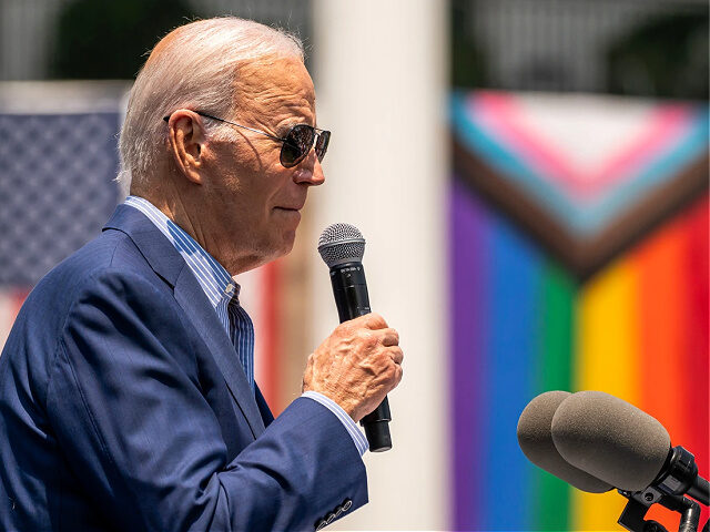 US President Joe Biden speaks during a Pride Month celebration event at the White House in