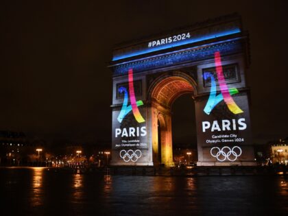 The campaign's official logo of the Paris bid to host the 2024 Olympic Games is seen on th