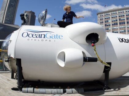 Isabel Johnson, a submarine pilot in training, sits atop the submersible OceanGate Cyclops