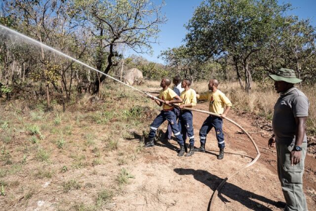 Fire fighters from the environmental protection organisation, Working On Fire as seen duri