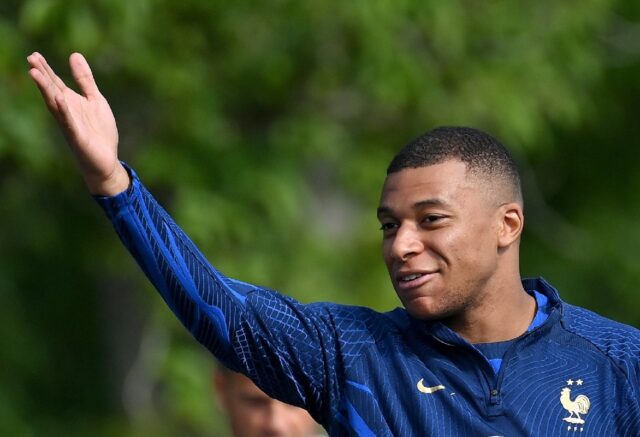 Paris Saint-Germain's France forward Kylian Mbappe attends a training session ahead of the