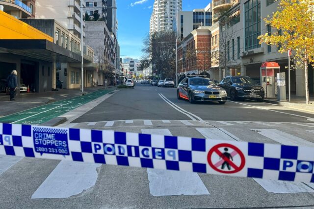 Police block off a street at Bondi Junction, an eastern suburb of Sydney on June 27, 2023