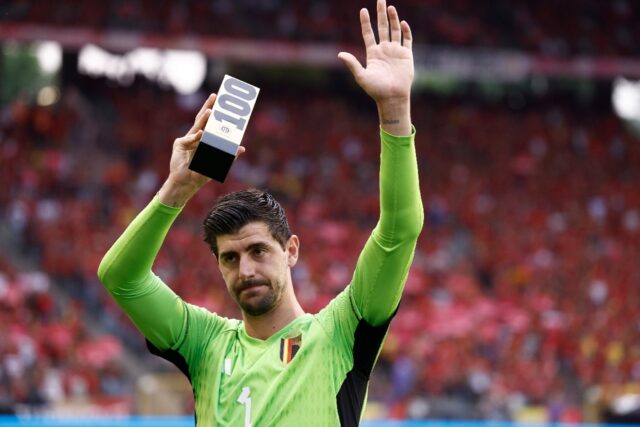Thibaut Courtois celebrated his 100th cap for Belgium before their game against Austria at