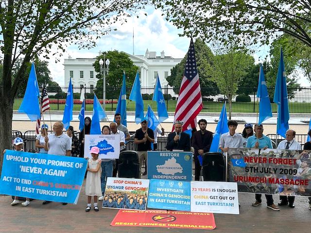 Uyghurs protest in front of the White House to mark the anniversary of the Urumqi massacre by China on July 5, 2023.