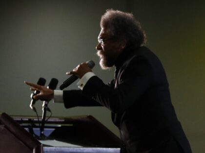 Political activist Cornel West speaks at a campaign rally for Democratic presidential cand