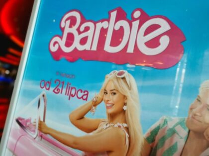Greta Gerwig's 'Barbie' movie poster is seen in Cinema City multiplex cinema in Bonarka shopping center in Krakow, Poland on July 25, 2023. (Photo by Beata Zawrzel/NurPhoto)