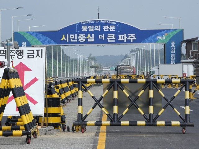 Barricades are placed near the Unification Bridge, which leads to the Panmunjom in the Dem