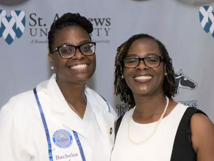 Chaquita Bandy, left, with mom Dr. Dorothy Miller. PHOTO: ROONEY COFFMAN - ST. ANDREWS UNI