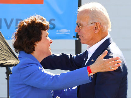 U.S. Rep. and U.S. Senate candidate Jacky Rosen (D-NV) (L) introduces former U.S. Vice President Joe Biden as he campaigns for Nevada Democratic candidates during a rally at the Culinary Workers Union Hall Local 226 on October 20, 2018 in Las Vegas, Nevada. Early voting for the midterm elections in …