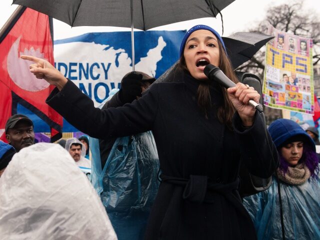 US Representative Alexandria Ocasio-Cortez, Democrat of New York, speaks during the March