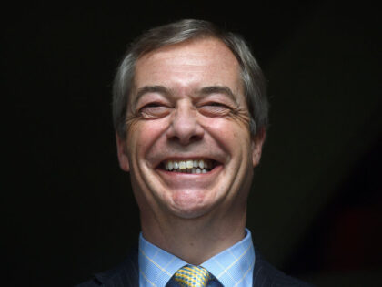 Nigel Farage during the unveiling of his 'Mr Brexit' portrait by artist Dan Llyw