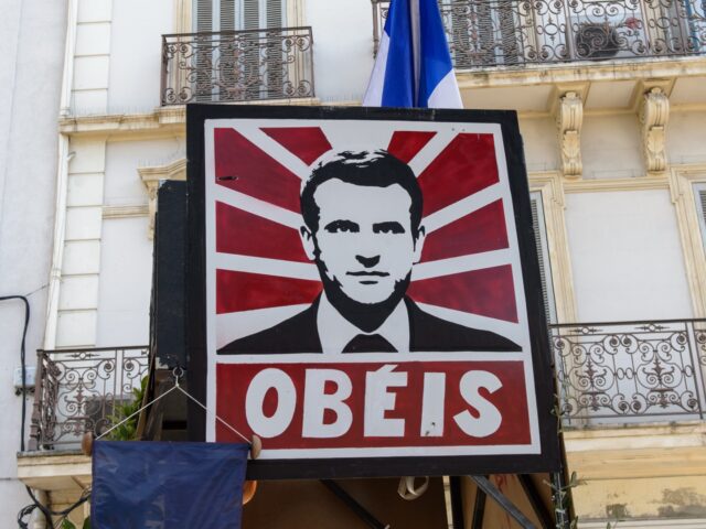 TOULON, FRANCE - 2020/08/21: A placard with a hijacking of the Obey brand with the face of