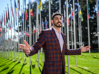 American basketball player Enes Kanter Freedom poses during an interview with AFP at the U