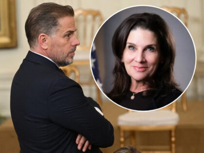 (INSET: Elizabeth Hirsh Naftali) Hunter Biden attends a Presidential Medal of Freedom ceremony honoring 17 recipients, in the East Room of the White House in Washington, DC, July 7, 2022. (Photo by SAUL LOEB / AFP) (Photo by SAUL LOEB/AFP via Getty Images)