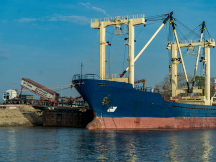 Grain filling of a ship in a western port of Ukraine. After the change of Russia in its wi