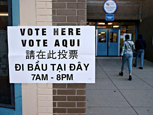 Boston, MA - November 8: Voting signs at the Richard J. Murphy K-8 School. (Photo by Jonathan Wiggs/The Boston Globe via Getty Images)