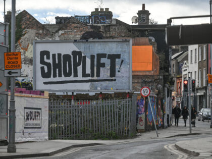 DUBLIN, IRELAND - FEBRUARY 12: A billboard 'Shoplift' seen in Portobello, Dubli