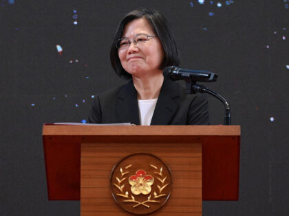 Taiwan's President Tsai Ing-wen speaks during a press conference on the seventh anniversary of her tenure, at the Presidential Office in Taipei on May 20, 2023. (Photo by Sam Yeh / AFP) (Photo by SAM YEH/AFP via Getty Images)