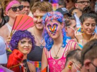 Participants seen at the march. Thousands of New Yorkers took to the streets of Manhattan to participate on the Reclaim Pride Coalition's (RPC) fifth annual Queer Liberation March, where no police, politicians or corporations were allowed to participate. This year theme "Trans and Queer, Forever Here!" conveys the community timeless truth, with all the beautiful diversity of identities and expressions they contain. (Photo by Erik McGregor/LightRocket via Getty Images)