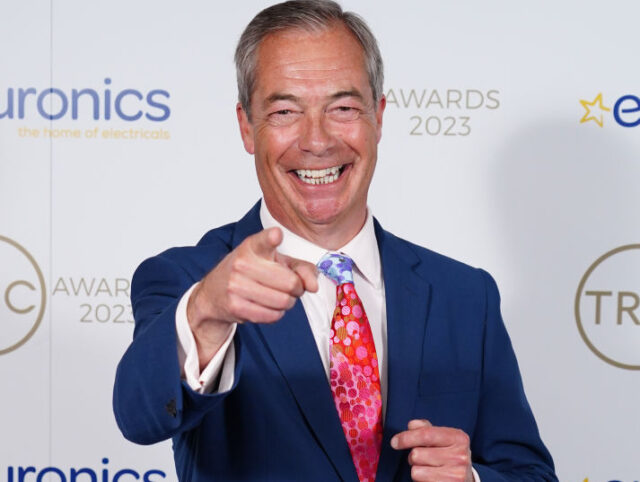 Nigel Farage attending the TRIC (The Television and Radio Industries Club) awards at the Grosvenor House Hotel in London. Picture date: Tuesday June 27, 2023. (Photo by Ian West/PA Images via Getty Images)