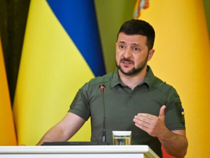 Ukrainian President Volodymyr Zelensky addresses a joint press conference with Spain's Prime Minister following their talks in Kyiv, on July 1, 2023. Spanish Prime Minister Pedro Sanchez arrived in Kyiv on July 1, 2023, to signal EU support for Ukraine as the country's commander-in-chief said he was frustrated by the …