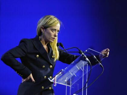 MILAN, ITALY - APRIL 29: Giorgia Meloni leader of Fratelli D'Italia Party during her speech at the 'Italia Energia da Liberare' conference at Mico Center on April 29, 2022 in Milan, Italy. (Photo by Pier Marco Tacca/Getty Images)