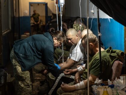 POPASNA, UKRAINE - MAY 10: Members of the Ukrainian military receive treatment for concussions and light injuries from Ukrainian military medics at a frontline field hospital on May 10, 2022 in Popasna, Ukraine. Russia's assault on Ukraine has now largely focused on the country's Donbas region, an area that includes …