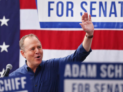 BURBANK, CALIFORNIA - FEBRUARY 11: U.S. Rep. Adam Schiff (D-CA) waves to supporters outsid