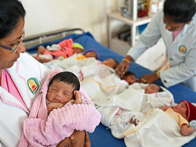 Newborn babies are pictured inside a ward of a government hospital for women and children