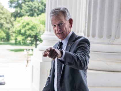 Sen. Tommy Tuberville, R-Ala., talks with reporters after the senate luncheons in the U.S.