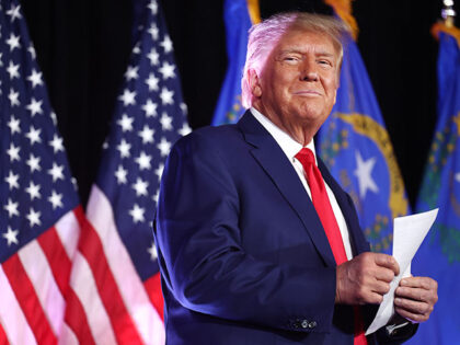 Former U.S. President and Republican presidential candidate Donald Trump prepares to speak