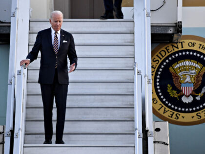US President Joe Biden arrives at Helsinki Airport in Helsinki, Finland, on Wednesday, July 12, 2023. Biden is visiting Helsinki for a US-Nordic summit and celebration of the newest NATO member. Photographer: Chris J. Ratcliffe/Bloomberg via Getty Images