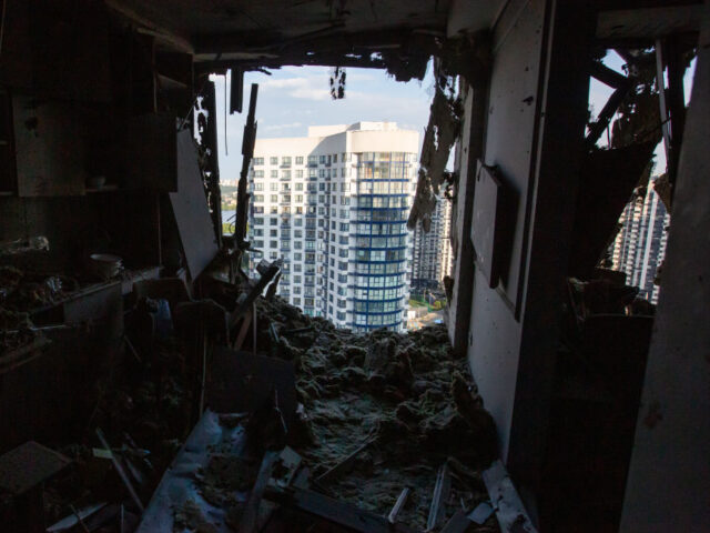 KYIV, UKRAINE - JULY 13: An inside view of the damaged residential building after Russian