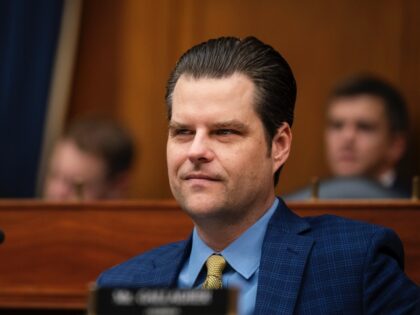 WASHINGTON, DC - JULY 18: Rep. Matt Gaetz (R-FL) attends a House Armed Services Subcommittee on Cyber, Information Technologies and Innovation hearing about artificial intelligence on Capitol Hill July 18, 2023 in Washington, DC. The hearing focused on barriers that prevent the Department of Defense from adopting and deploying A.I. …
