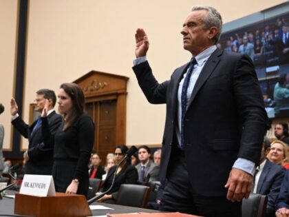 Robert Kennedy Jr. (R), 2024 Presidential hopeful, is sworn in before testifying at the "Weaponization of the Federal Government" hearing on Capitol Hill in Washington, DC, on July 20, 2023. (Photo by Jim WATSON / AFP) (Photo by JIM WATSON/AFP via Getty Images)