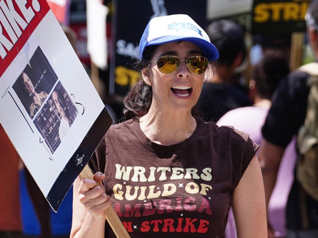 Sarah Silverman walks the picket line in support of the SAG-AFTRA and WGA strike on July 20, 2023 in Los Angeles, California.  (Photo by Hollywood2U/Star Max/GC Images)