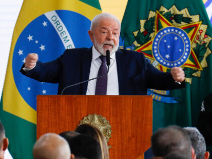 Brazilian Presiden Luiz Inacio Lula da Silva delivers a speech after signing a decree regu