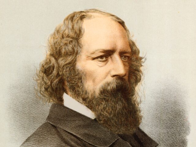 Color engraving portrait of English poet Alfred, Lord Tennyson (1809 - 1892), mid to late