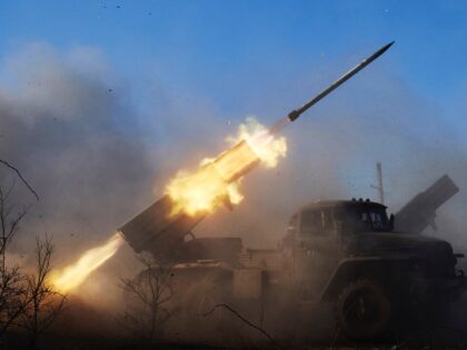 DEBALTSEVE, UKRAINE - FEBRUARY 13: Pro Russian rebels fire grad rockets on Ukrainian positions under orders of Olga Sergeevna, also known as Corsa, on February 13, 2015 in Debaltseve, Ukraine. Corsa is the only woman commander of a artillery unit fighting for the Donetsk People's Republic . The leaders of …
