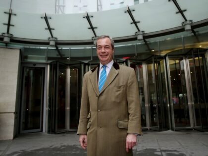 LONDON, ENGLAND - APRIL 02: UKIP party leader Nigel Farage leaves Broadcasting House after