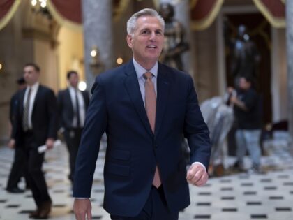 Speaker of the House Kevin McCarthy (R-CA) arrives to talk to reporters at the Capitol in