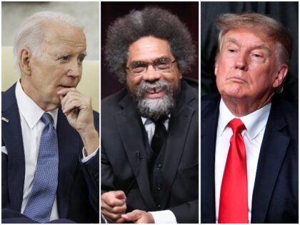 President Joe Biden, Professor Cornel West, and former President Donald Trump (Samuel Corum/Sipa/Bloomberg, Frederick M. Brown, Jeff Bottari/Zuffa LLC/Getty Images)