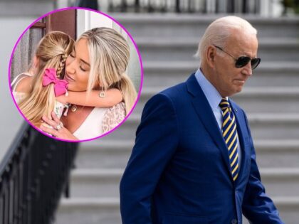 (INSET: Lunden Roberts and daughter Navy Joan) US President Joe Biden exits the White Hous
