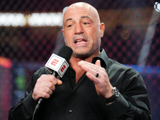 LAS VEGAS, NEVADA - JULY 08: Joe Rogan announces the fight during the UFC 290 event at T-M