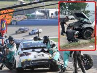 PHOTOS — ‘Road Side Assistance’: NASCAR Pit Crew Fixes Car Damaged in Accident on Chicago Street