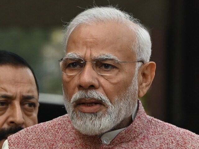 Narendra Modi, India's prime minister, addresses the media at the Parliament House in