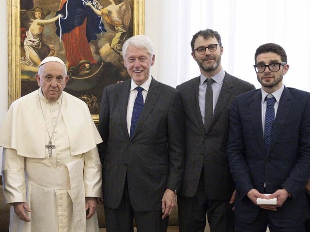 Pope Francis with Bill Clinton, Marc Mezvinsky and Alex Soros.