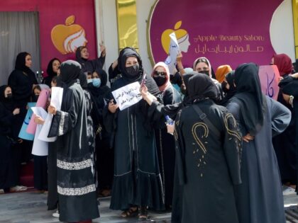 Afghan women stage a protest for their rights at a beauty salon in the Shahr-e-Naw area of Kabul on July 19, 2023. Afghanistan's Taliban authorities have ordered beauty parlours across the country to shut within a month, the vice ministry confirmed the latest curb to squeeze women out of public …
