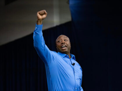 NORTH CHARLESTON, SOUTH CAROLINA - MAY 22: U.S. Senator Tim Scott (R-SC) announces his run for the 2024 Republican presidential nomination at a campaign event on May 22, 2023 in North Charleston, South Carolina. Scott, who is the ranking member of the Senate Banking, Housing, and Urban Affairs Committee, joins …